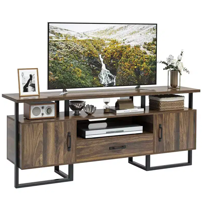 GustoWave 70 Industrial TV Stands, Entertainment Center with Storage & Drawer for Living Room, Rustic Brown
