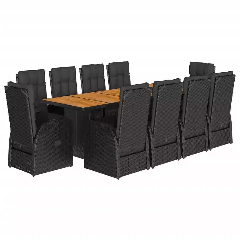 vidaXL Garden Dining Set Black PE rattan 10-seater Adjustable Armrests