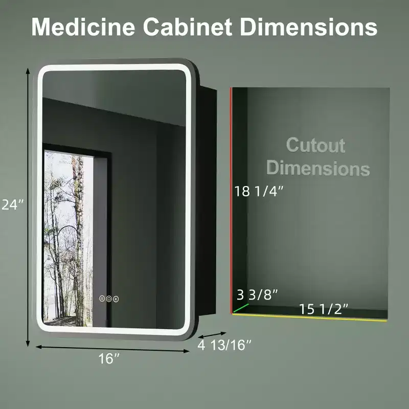 LED Lighted Medicine Cabinet, Recessed or Wall-Mounted Bathroom Mirror Cabinet, Anti-Fog, Dimmable, 3 Lighting Modes, Memory Function
