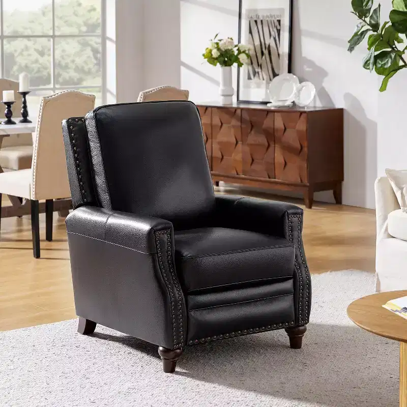 Theresa Transitional Style Upholstery Genuine Leather Recliner with Nailhead Trim for Living Room and Bedroom| ART OF LIVING DESIGNS