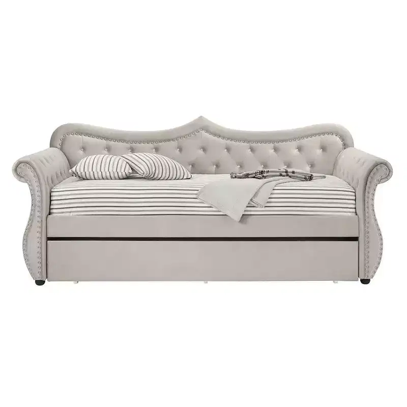 Acme Furniture Twin/Full Adkins Bed Beige Velvet