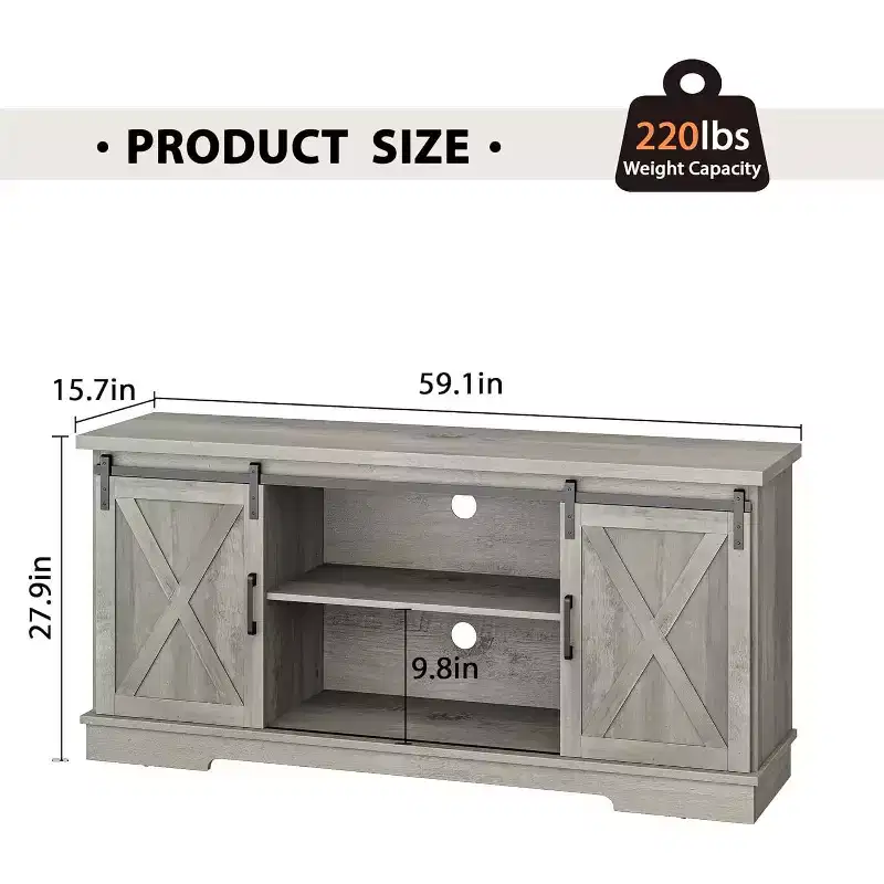 CuisinSmart Farmhouse Cabinet, 65 Inch TV Stand with Storage, Barn Doors and Shelves, Modern TV Console Table Furniture for Living Bedroom