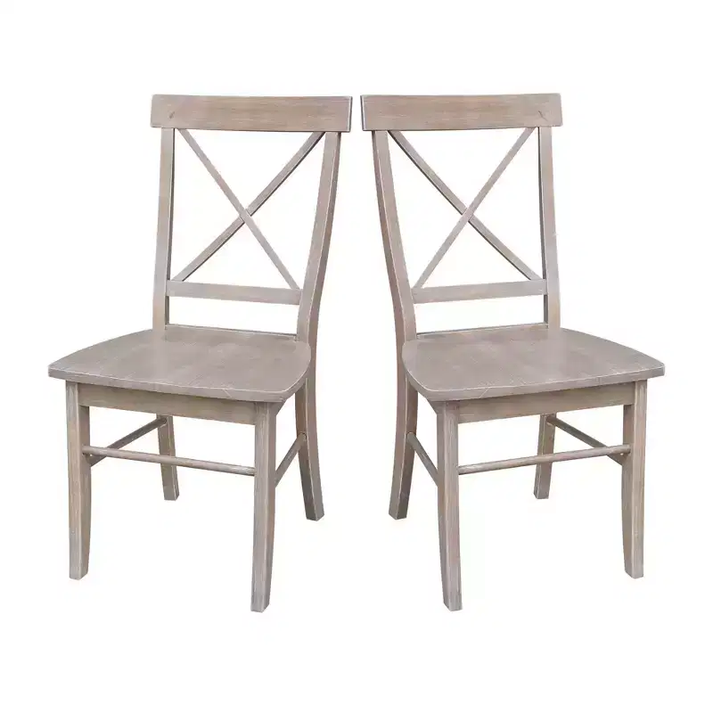Set of 2 X Back Chairs with Solid Wood Seat Washed Gray/Taupe - International Concepts