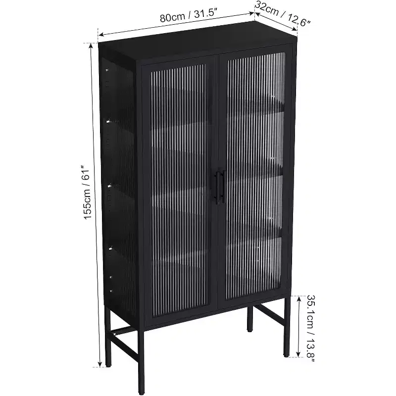 Display Cabinet with Glass Doors, Curio Cabinet with 3-Tier Adjustable Shelves Storage Cabinet for Home, Living Room and Office Black