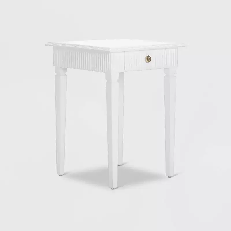 Atwood Side Table with Drawer White - Finch: Mango Wood, Scandinavian Style, No Assembly Required
