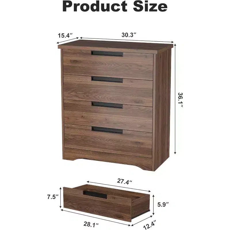Modern 4 Drawers Dresser Nightstand for Bedroom, Living Room, Brown
