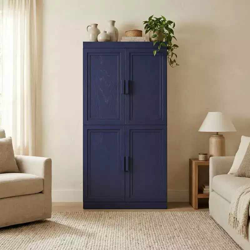 Dark Blue / Dark Green Freestanding 4-Door Storage Cabinet with Adjustable Shelves, 31