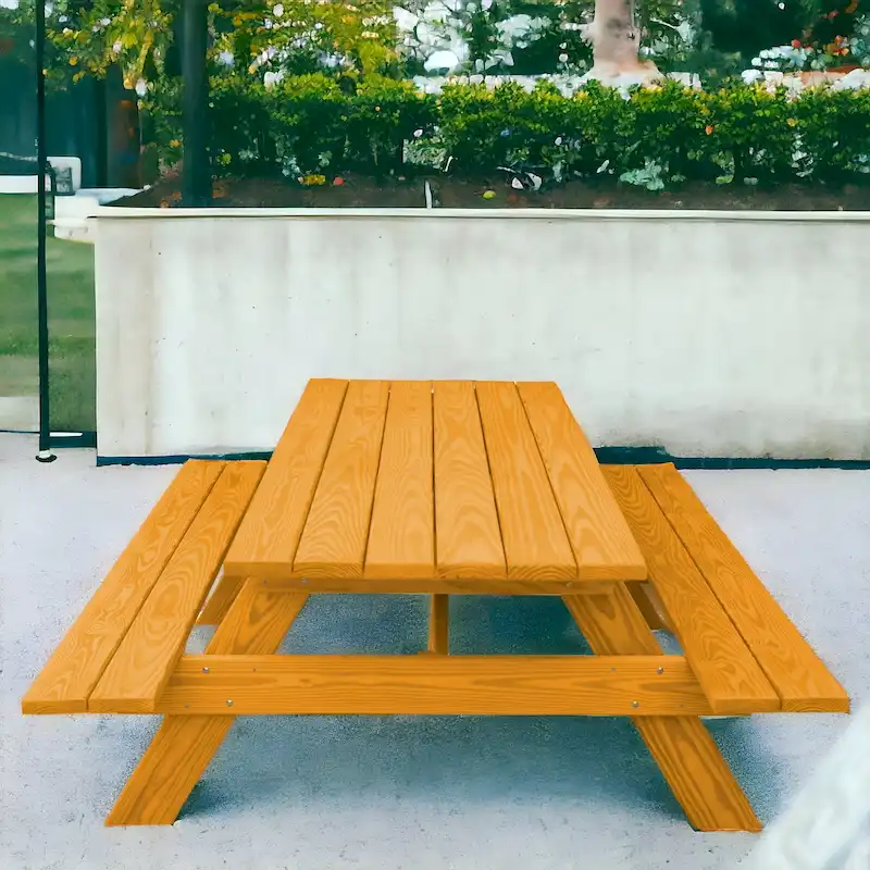 HomeRoots 94 Natural Solid Wood Outdoor Picnic Table