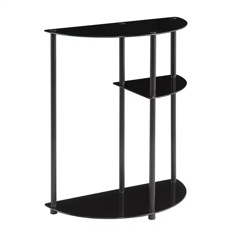 Breighton Home Designs2Go Classic Glass 3 Tier Display Entryway Hall Table in Black/Black