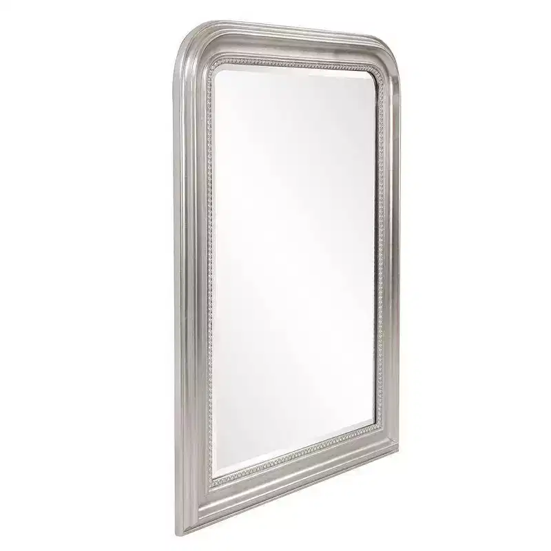 Sterling Arched Silver Mirror - Howard Elliott: Wood Frame, Beveled Edge, Transitional Style, 42x30.5"