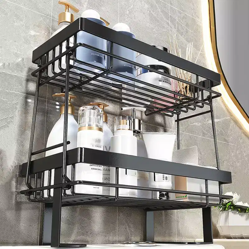 Over Toilet Storage Shelf No Drill Carbon Steel Bathroom Organizer, Single or Double Layer Freestanding Shelf Black