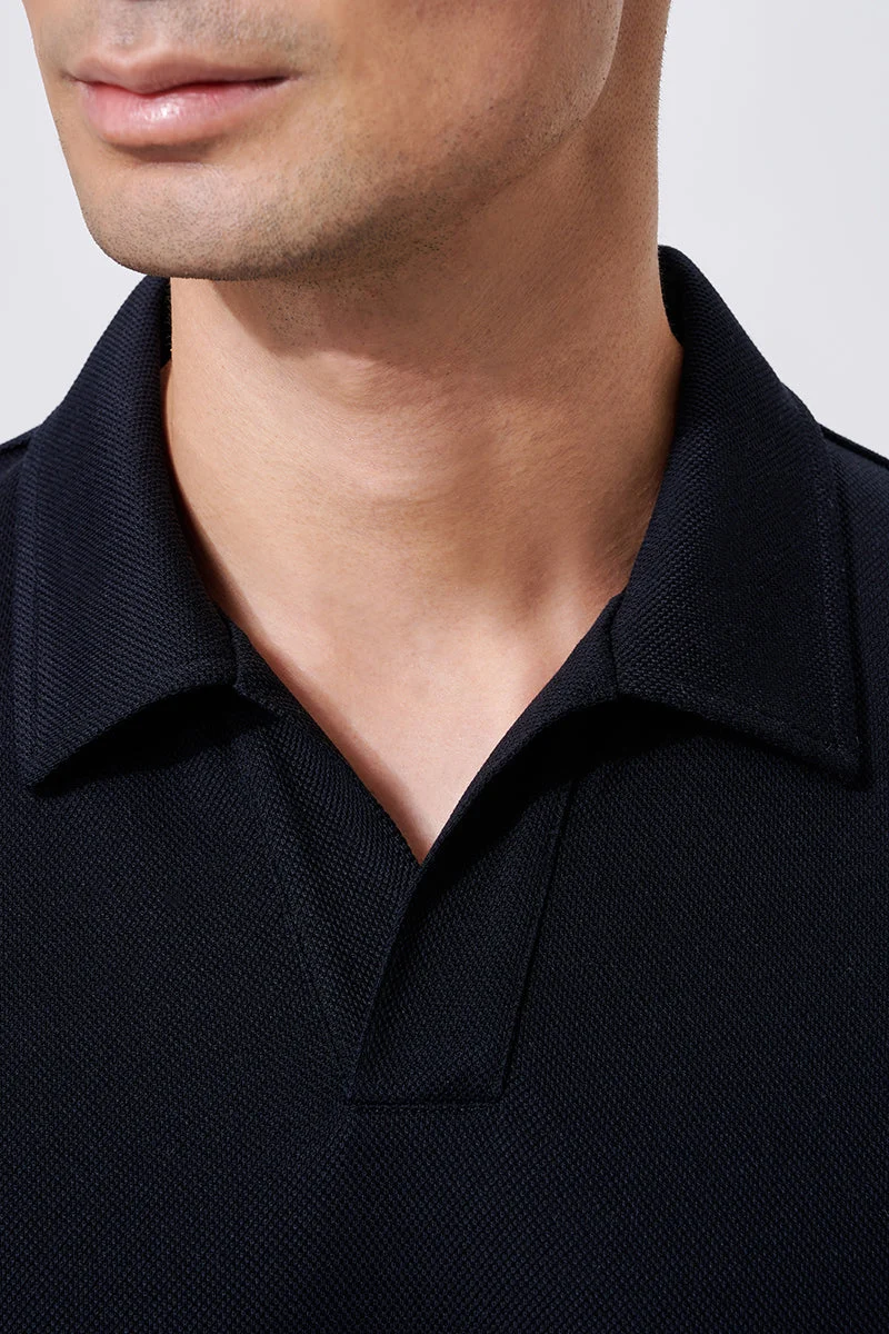Waffle-Knit Buttonless Polo – Teal