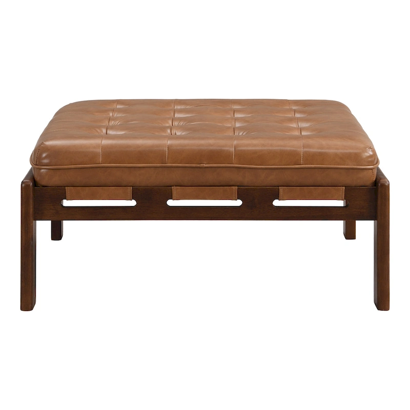 Christopher Knight Home - 34 Tufted Upholstered Cocktail Ottoman, Square Leather Ottoman Coffee Table with Rubber Wood Frame