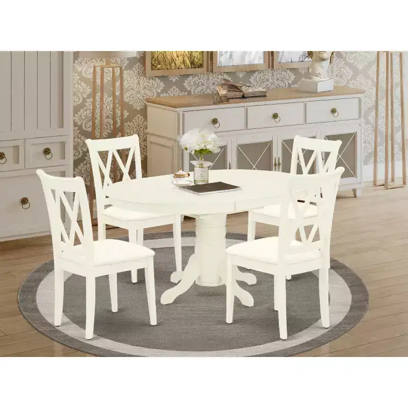 HomeStock 5 Piece Linen White Dining Set Modern Style
