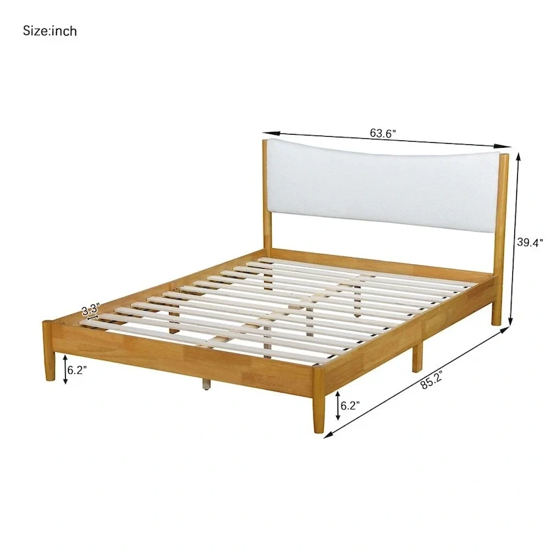 Queen Size Solid Wood Bed with Upholstered Headboard