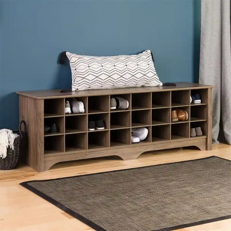 24-Pair Shoe Storage Bench with Cubby Compartments