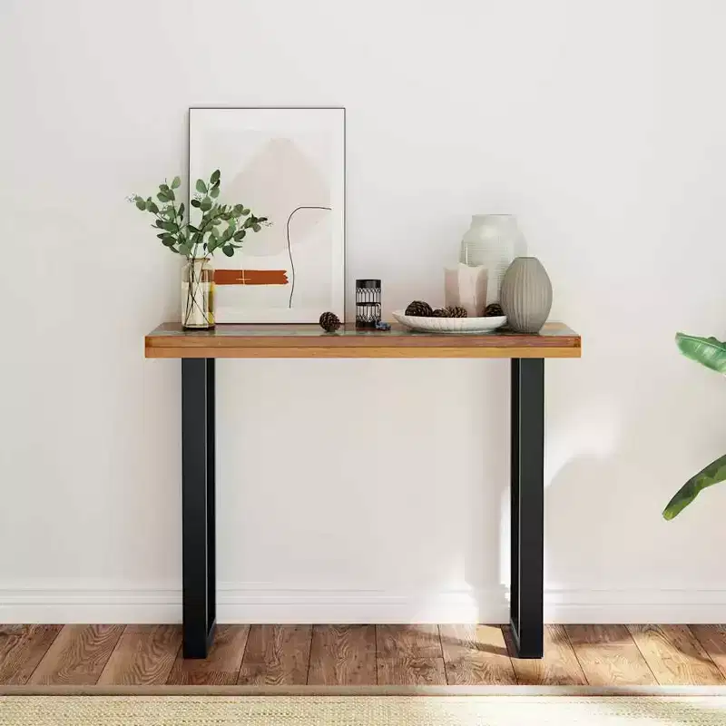 Industrial Teak Wood Console Table with Resin Inlay 39.4x13.8x29.5
