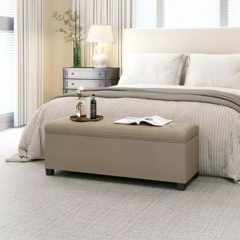 43.3 Storage Ottoman Bench, Foot Rest with Legs, Ottoman with Storage, Rectangle End of Bed Bench, Storage Chest, Load up to 660 lb, Study