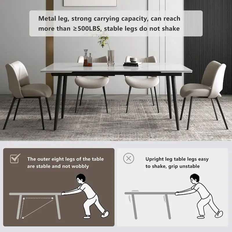 7 Piece 62.9 inch to 94.4 inch Extendable Dining Table Set with Sintered Stone Top 6 Chairs