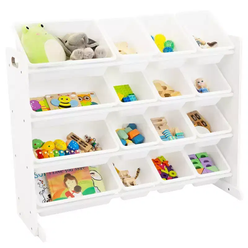 Kids' Super-Size Toy Organizer White - Humble Crew: MDF Frame, 4 Shelves, Storage Bins, Anti-Tip Hardware