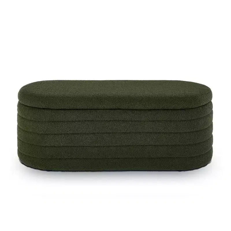 TUYOHW Modern Storage Ottoman Bench, Upholstered Bed Bench with Storage, Bed Stool with Safety Hinge for Bedroom, Dark Green