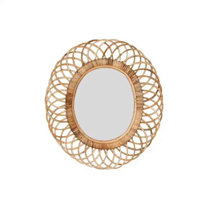 Oval Woven Bamboo Wall Mirror – Brown, Natural Artisan Frame