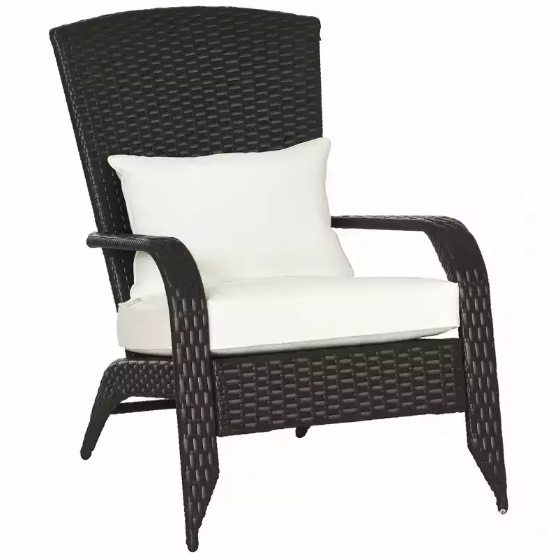 Outsunny Patio Adirondack Chair with All-Weather Rattan Wicker, Soft Cushions, Tall Curved Backrest for Deck or Garden