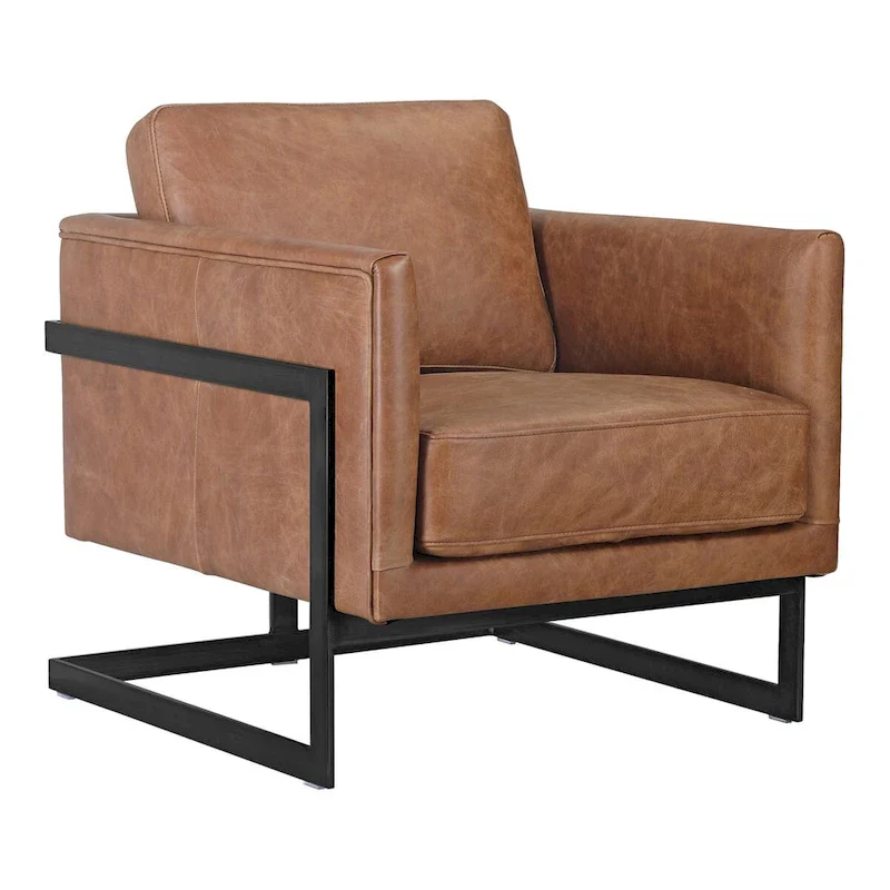 Industrial Cappuccino Leather and Iron Club Chair