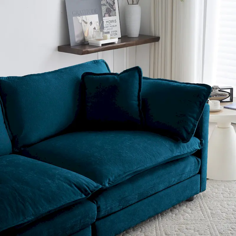 6-Seater U-Shape Sectional Sofa with 3 Ottomans and Pillows
