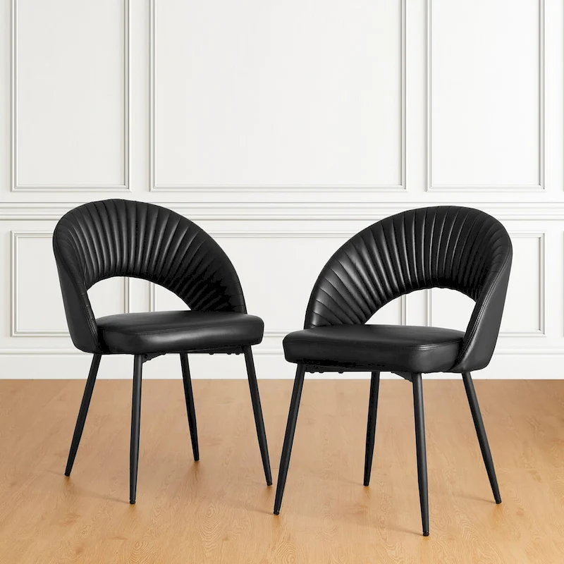 Glitzhome Mid-Century Modern Quilted PU Leather Dining Side Chair with Metal Tapered Legs