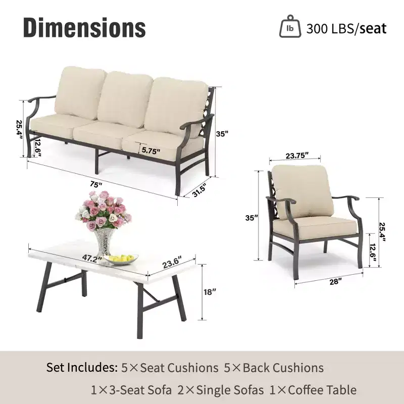 Captiva Designs 4pc Extra Large Metal Patio Outdoor Conversation Set with Armchairs for Garden, Poolside, Backyard