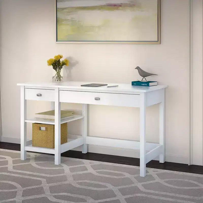Broadview Computer Desk with Shelves Pure White - Bush Furniture: MDF Laminate, Adult Assembly Required