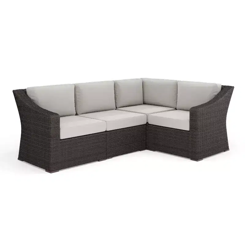 Martha Stewart Bedford Indoor-Outdoor Modular Patio 4-Seat Sectional Sofa in Rattan Wicker with All-Weather Cushions