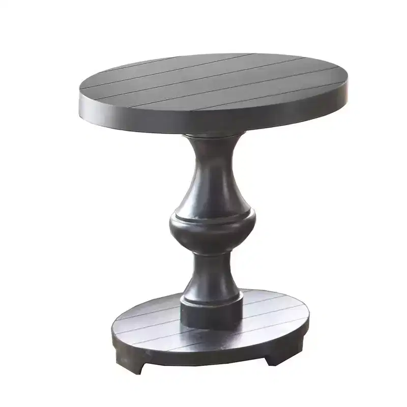 Dory Round End Table Black - Steve Silver: Elegant Pedestal, Glossy Finish, Carved Support, Wood Veneer