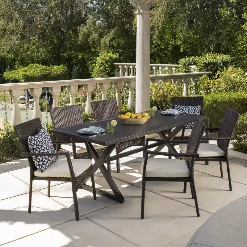 Christopher Knight Home Adina Outdoor Wicker and Aluminum 7 Piece Dining Set with Cushion