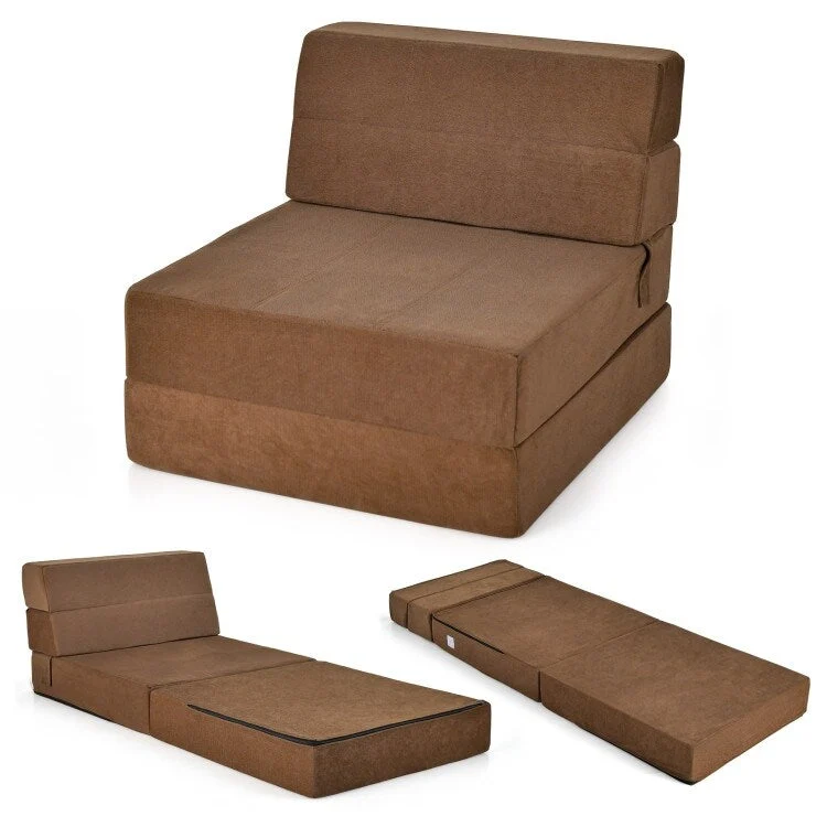 Tri-Fold Folding Chair Convertible Sleeper Bed - 75 x 28 x 6