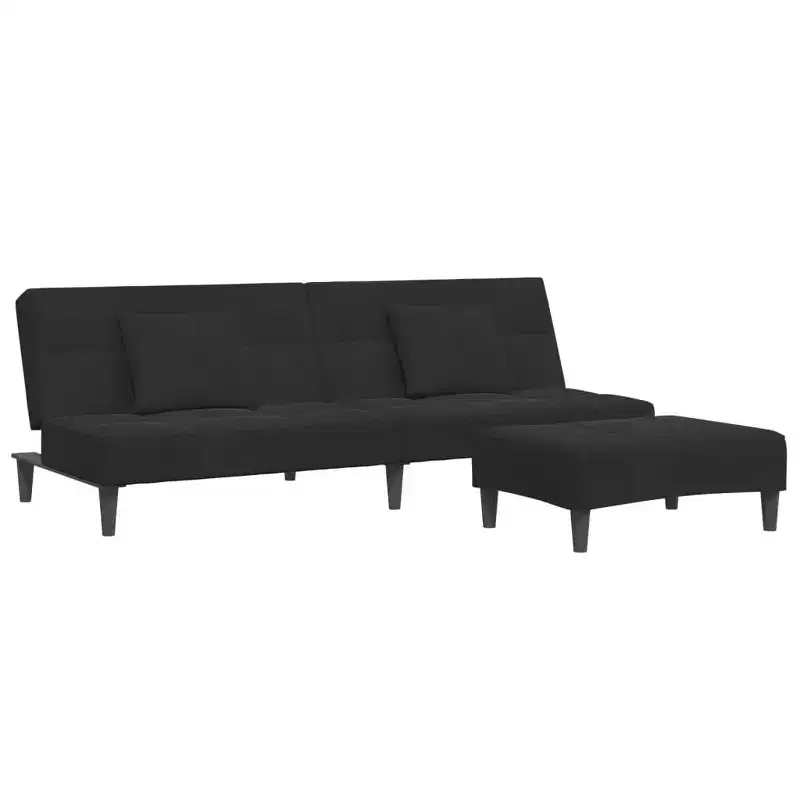 vidaXL 2-Seater Sofa Bed with Footstool Black Velvet - Convertible Sleeper Couch for Living Room/Office