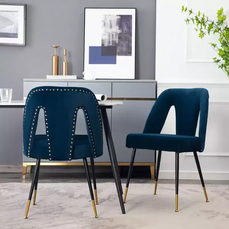 TUYOHW Curved & Open Backrest Dining Chairs with Nailheads,2 PCS Velvet Kitchen Chairs with Metal Legs,Modern Dining Room Chairs for Living Room