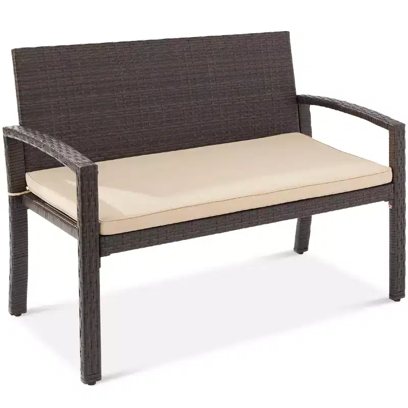 Best Choice Products 2-Person Outdoor Wicker Bench Garden Patio Porch Furniture w/ 700lb Capacity, Cushion