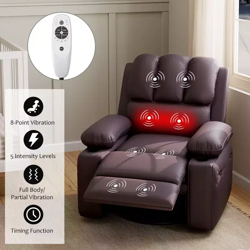 Recliner Chair,Rocking Chair with Massage and Heat,360 Swivel Living room Chairs for Adults,Rocker Manual Recliner with Cup Holder for Living Room