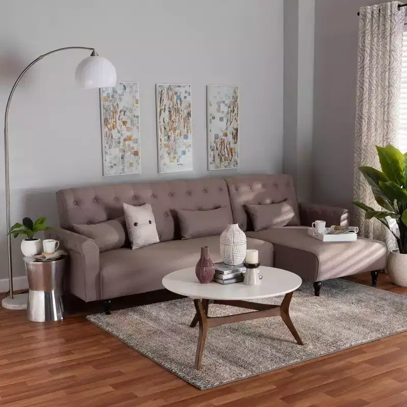 Baxton Studio Chesterfield Fabric Upholstered Convertible Sleeper Sofa