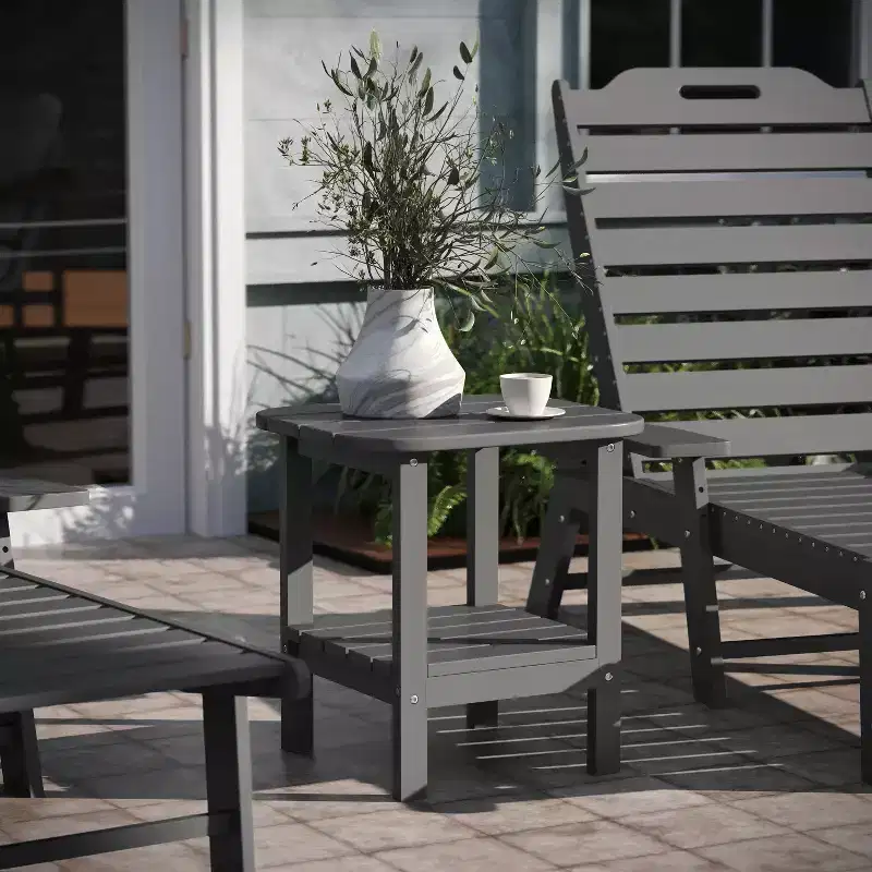 Emma and Oliver Two Tier Polyresin Adirondack Side Table - All-Weather for Indoor/Outdoor Use