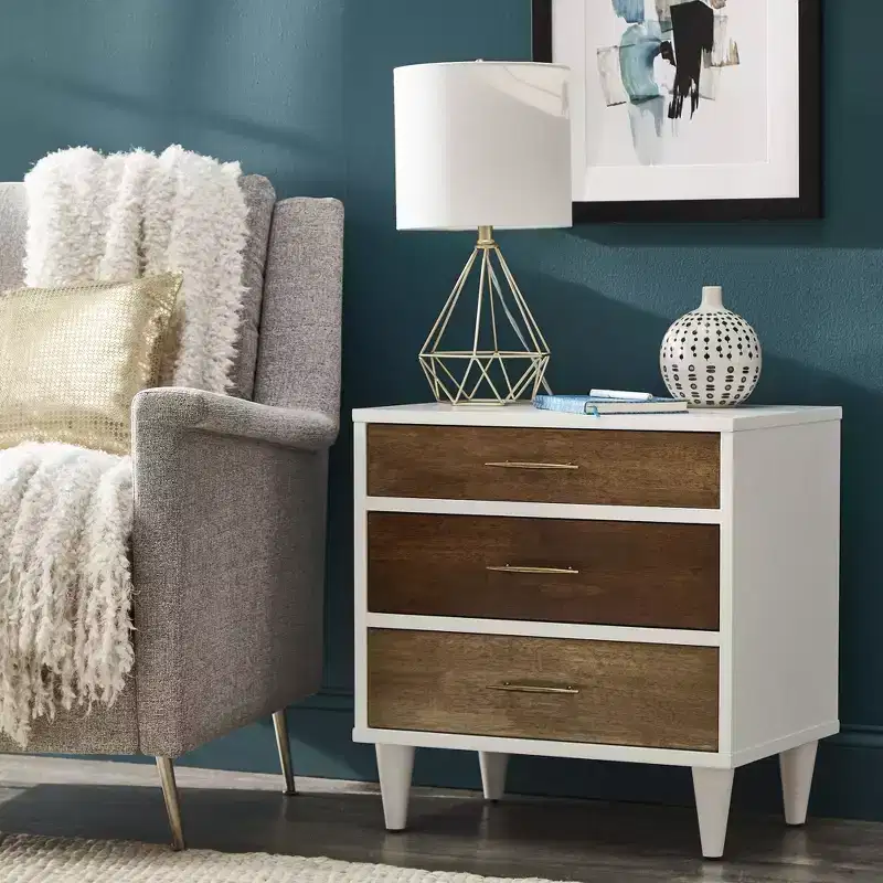 Agatha White and Natural Finish 3-Drawer Nightstand - White - iNSPIRE Q