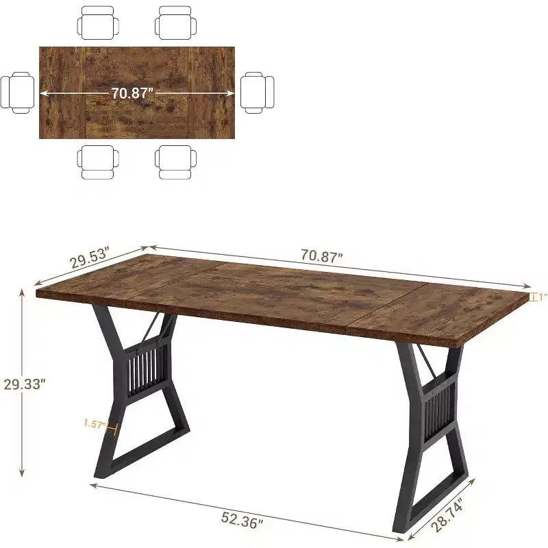 70.8 Inch Dining Table Set for 4-6,Kitchen Dinner Table with Heavy Duty Metal Legs,Farmhouse Wooden Eating Table for Lining Room,Home-No Chair