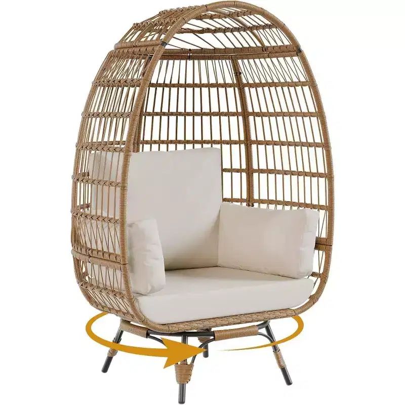 Acekool 360 Swivel Egg Chair with Cushion - PE Rattan Lounge Chair for Indoor/Outdoor Use