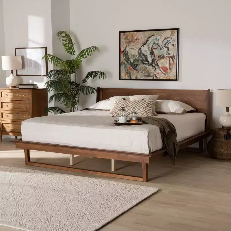 Mid-Century Modern Walnut Wood Platform Bed