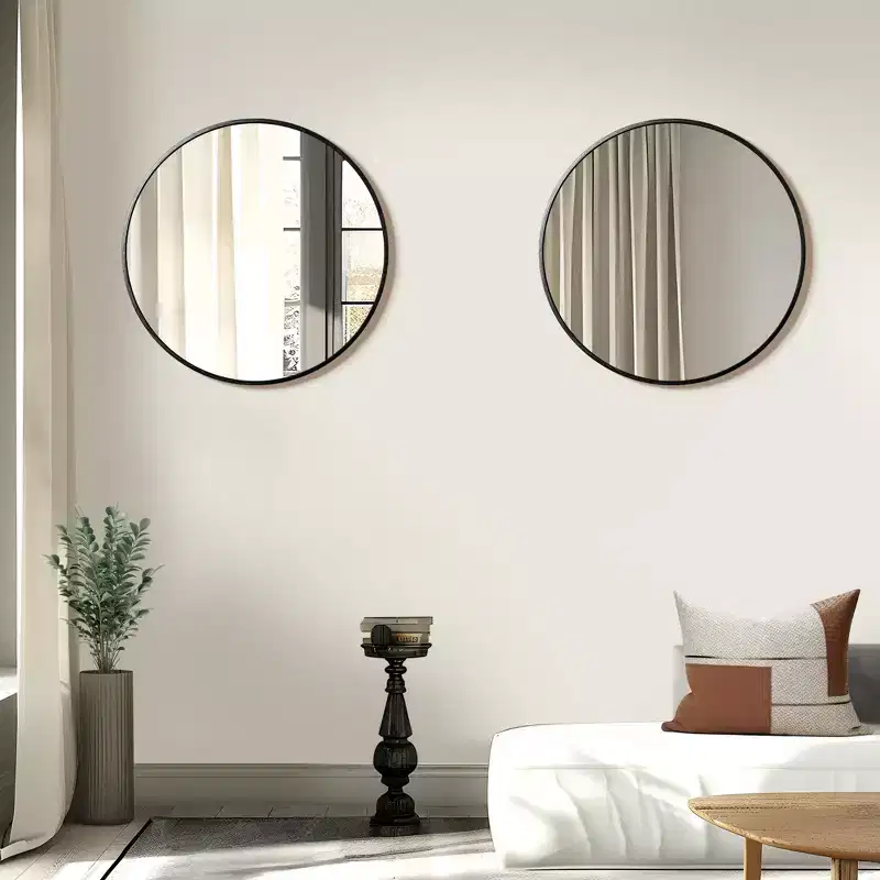 24 Round Wall Mirror Aluminum Frame Wall Mounted Bathroom Mirror HD Shatterproof Distortion-Free Glass Vanity Mirror for Living Room Entryway Bedroom