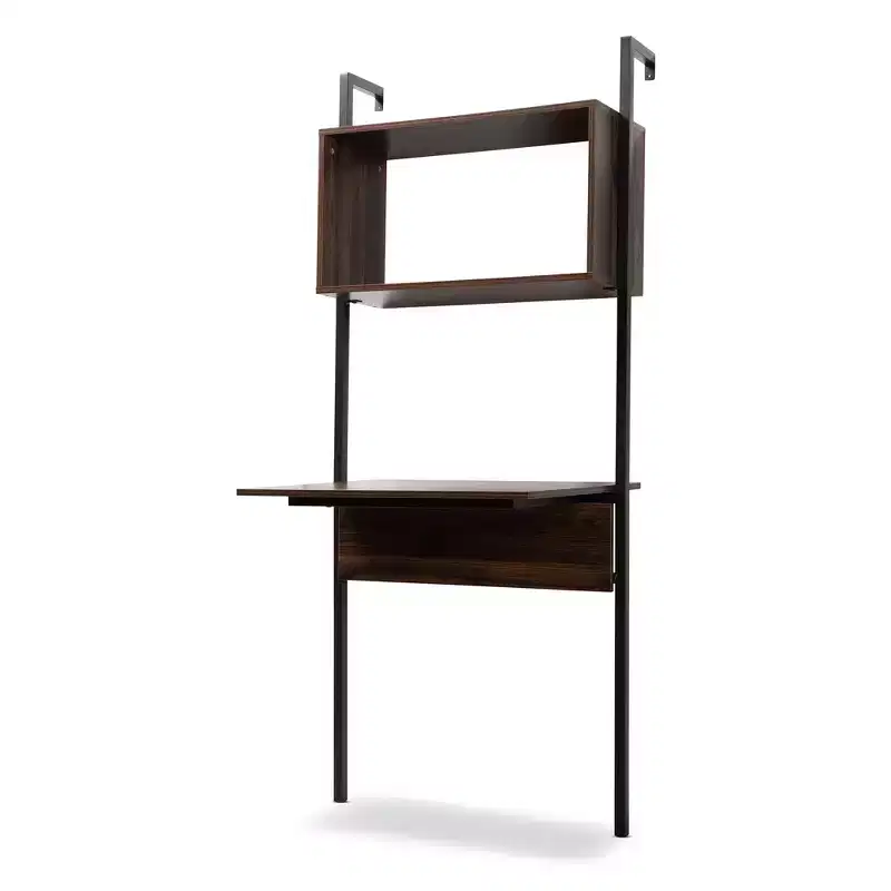 Fariat Walnut Wood and Metal Display Shelf with Desk Brown/Black - Baxton Studio