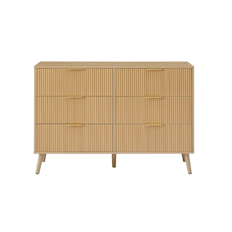 Bedroom Dresser, 6 Double Dressers with Wavy Drawers, Wooden Chest of Drawers for Children's Room, Living Room