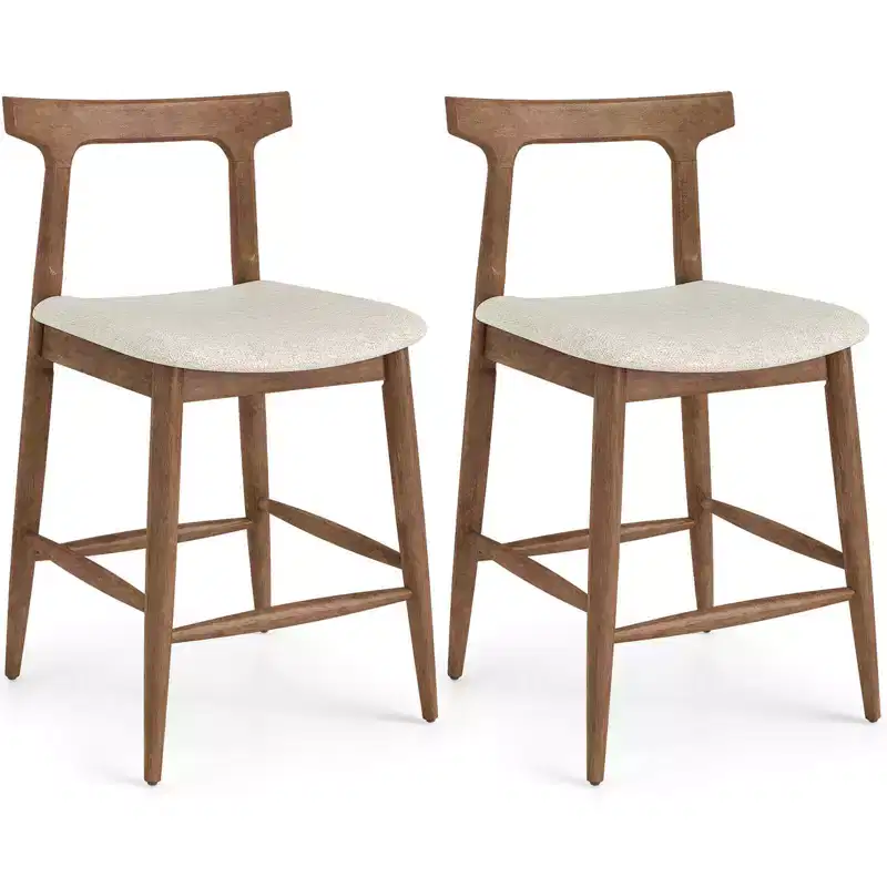 2PCS Counter Height Bar Stools with Curved Backs and Upholstered Cushioned Seats